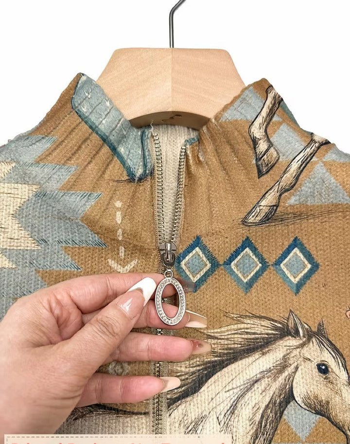 Perpetua™ | Desert Horse and Cactus Zip Cardigan - Maison Léa &amp; Lou