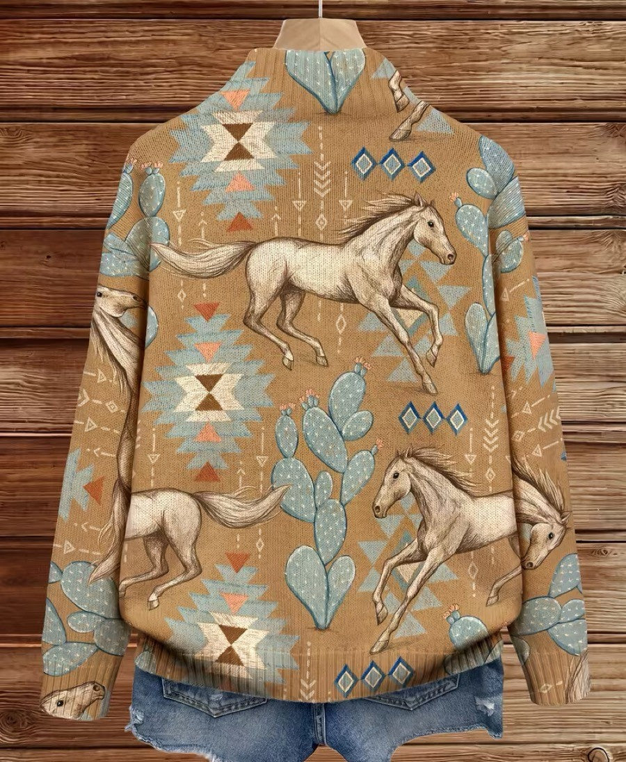 Perpetua™ | Desert Horse and Cactus Zip Cardigan - Maison Léa &amp; Lou