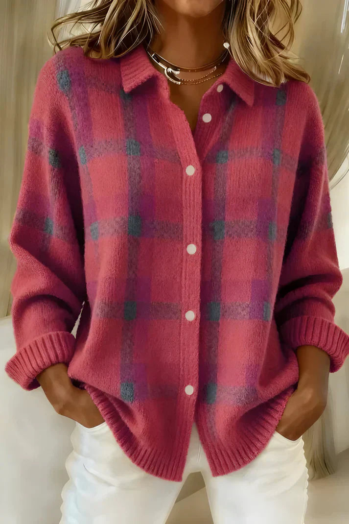 Rose™ | Plaid Knit Cardigan - Maison Léa &amp; Lou