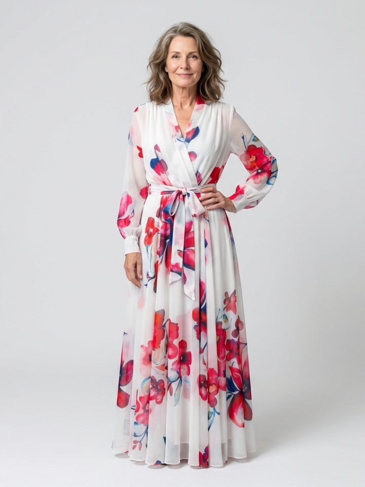 Lillian | Floral Long Sleeve Wrap Maxi Dress - Maison Léa &amp; Lou