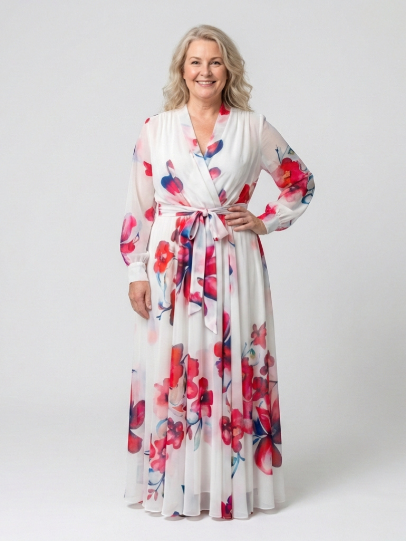 Lillian | Floral Long Sleeve Wrap Maxi Dress - Maison Léa &amp; Lou