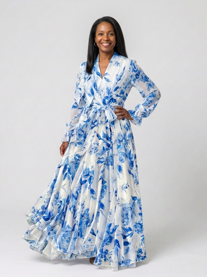 Lillian | Floral Long Sleeve Wrap Maxi Dress - Maison Léa &amp; Lou