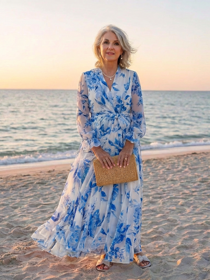 Lillian | Floral Long Sleeve Wrap Maxi Dress - Maison Léa &amp; Lou