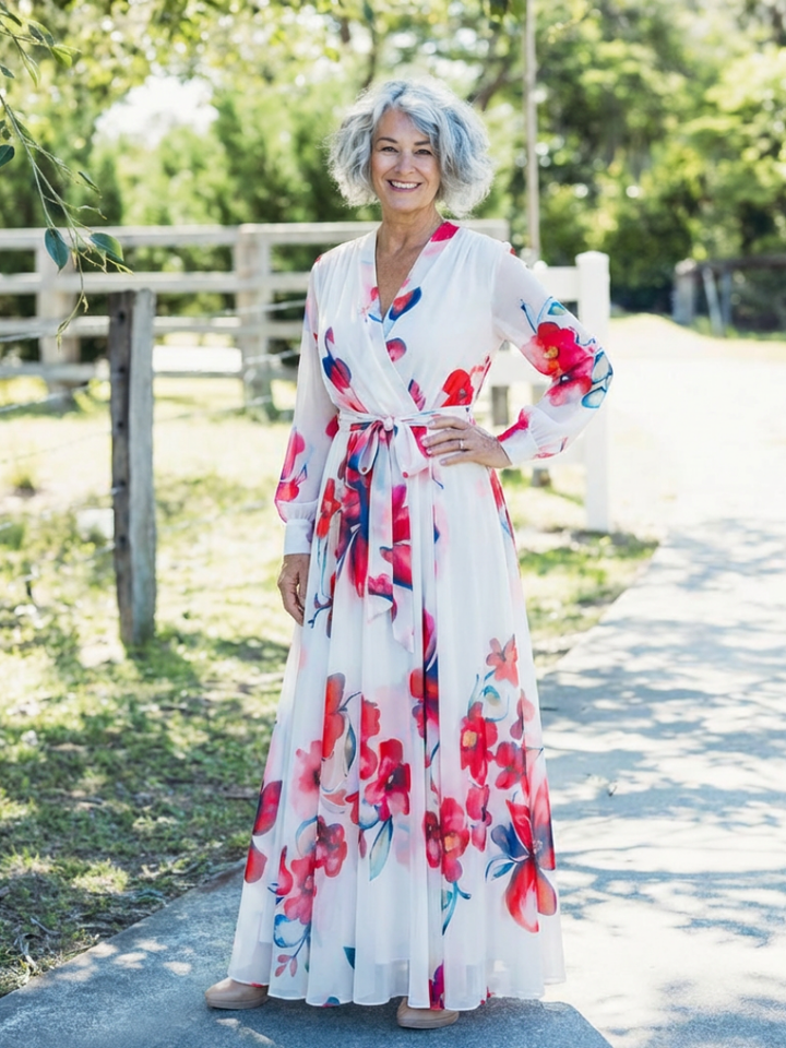 Lillian | Floral Long Sleeve Wrap Maxi Dress - Maison Léa &amp; Lou