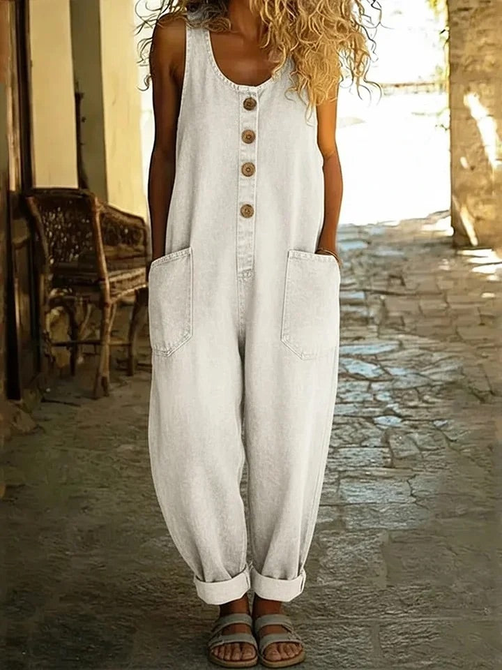 Ruth | Vintage Washed Cotton Denim Overalls - Maison Léa &amp; Lou