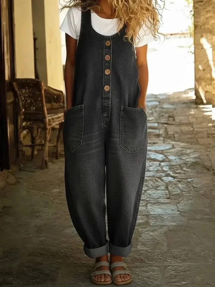 Ruth | Vintage Washed Cotton Denim Overalls - Maison Léa &amp; Lou