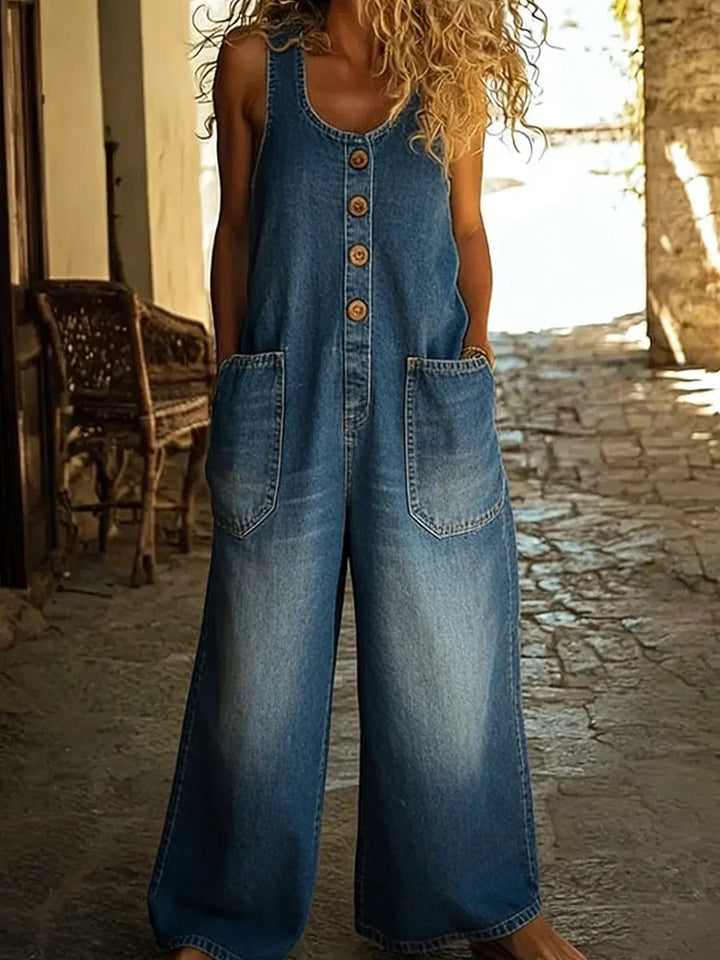 Ruth | Vintage Washed Cotton Denim Overalls - Maison Léa &amp; Lou