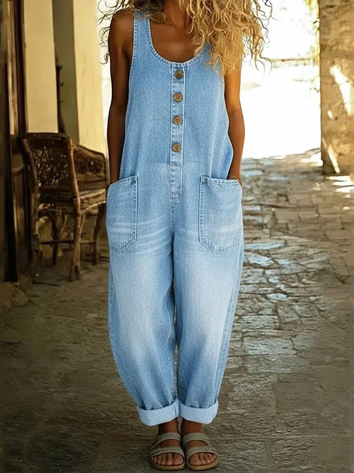Ruth | Vintage Washed Cotton Denim Overalls - Maison Léa &amp; Lou