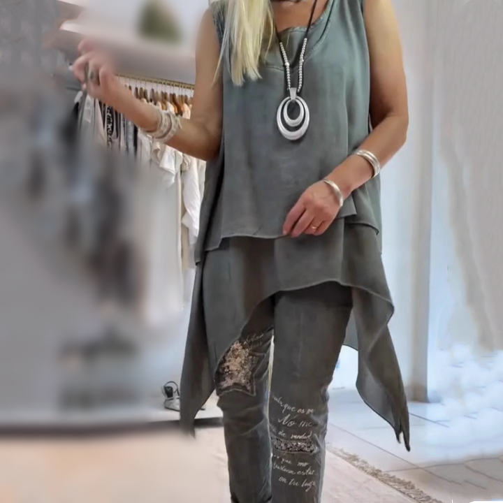 MIREYA™ - Asymmetrical Top &amp; Floral Pants Set - Maison Léa &amp; Lou