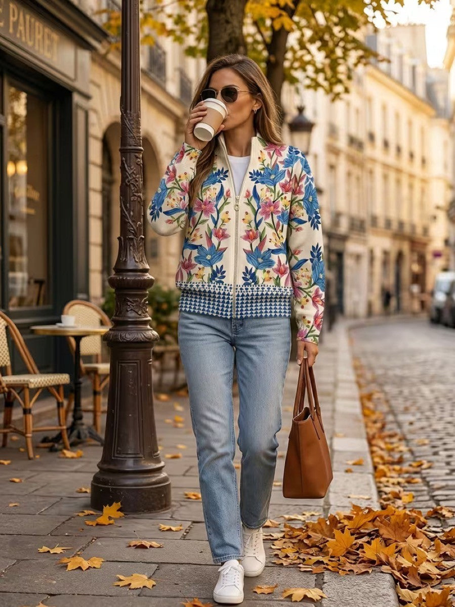 Tabitha™ | Botanical Garden Floral Zip Cardigan - Maison Léa &amp; Lou