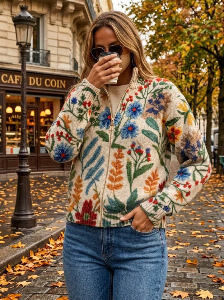 Tabitha™ | Botanical Garden Floral Zip Cardigan - Maison Léa &amp; Lou