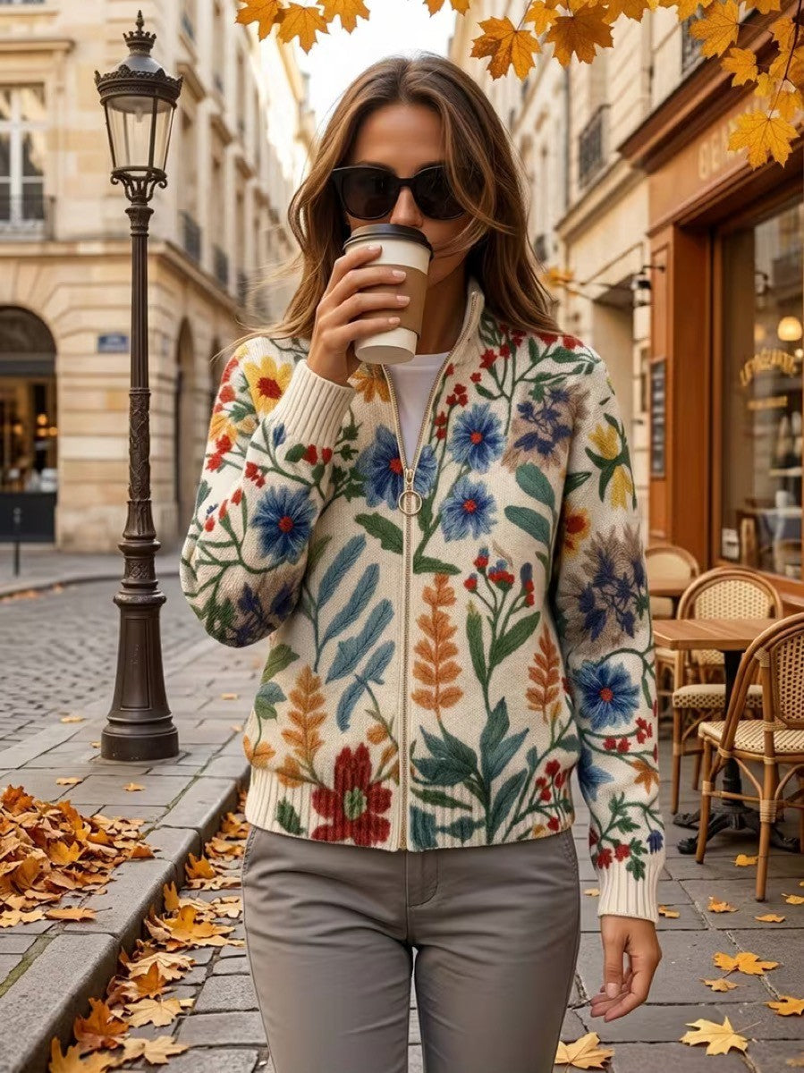 Tabitha™ | Botanical Garden Floral Zip Cardigan - Maison Léa &amp; Lou