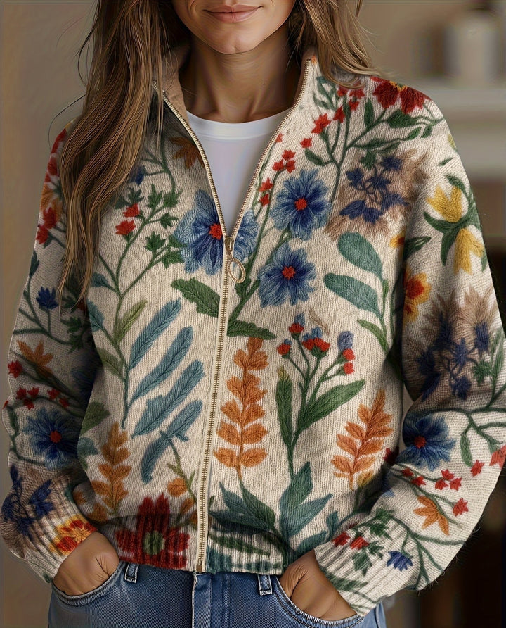 Tabitha™ | Botanical Garden Floral Zip Cardigan - Maison Léa &amp; Lou