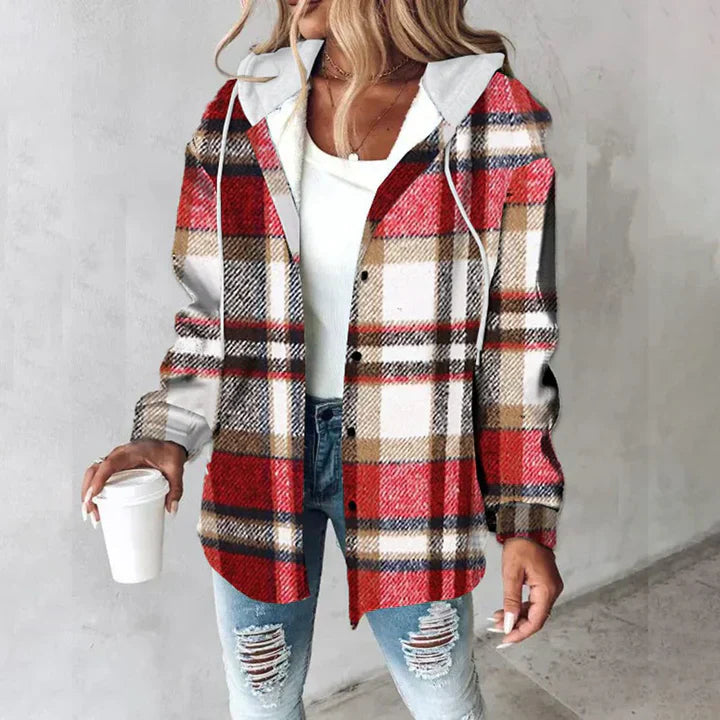 PAIGE™ - Chic Plaid Long-Sleeve Button Down Hooded Jacket - Maison Léa & Lou