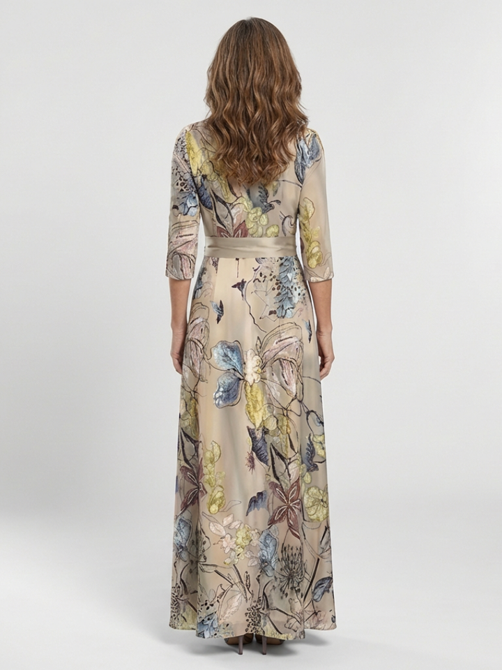 Margaret | Three Quarter Sleeve Floral Maxi Wrap Dress - Maison Léa &amp; Lou