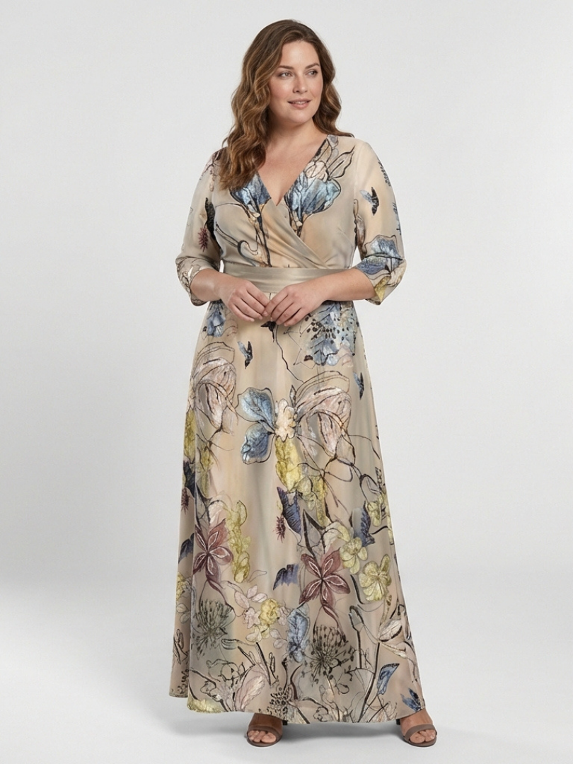 Margaret | Three Quarter Sleeve Floral Maxi Wrap Dress - Maison Léa &amp; Lou