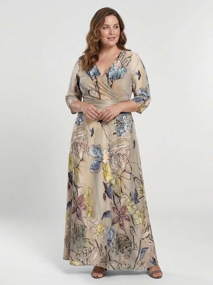Margaret | Three Quarter Sleeve Floral Maxi Wrap Dress - Maison Léa &amp; Lou