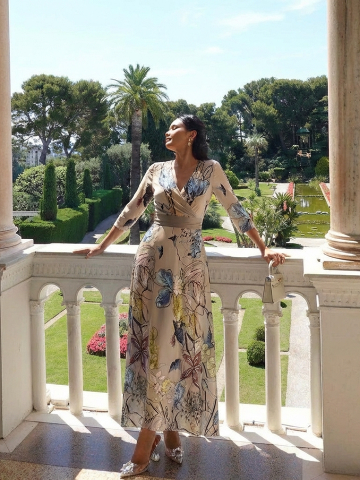 Margaret | Three Quarter Sleeve Floral Maxi Wrap Dress - Maison Léa &amp; Lou