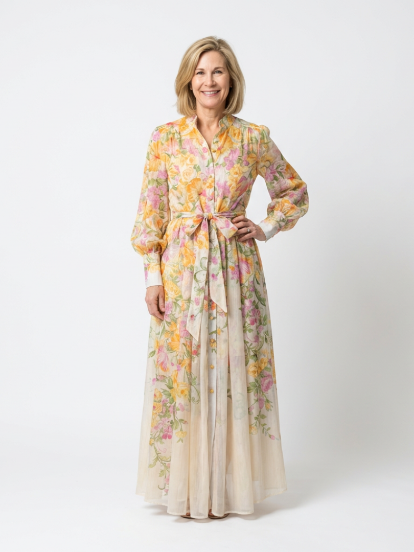 Cressida | Floral Sheer Long Sleeve Maxi Dress - Maison Léa & Lou
