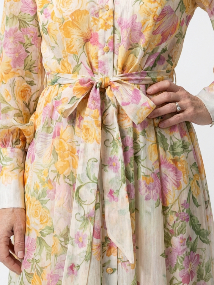Cressida | Floral Sheer Long Sleeve Maxi Dress - Maison Léa &amp; Lou