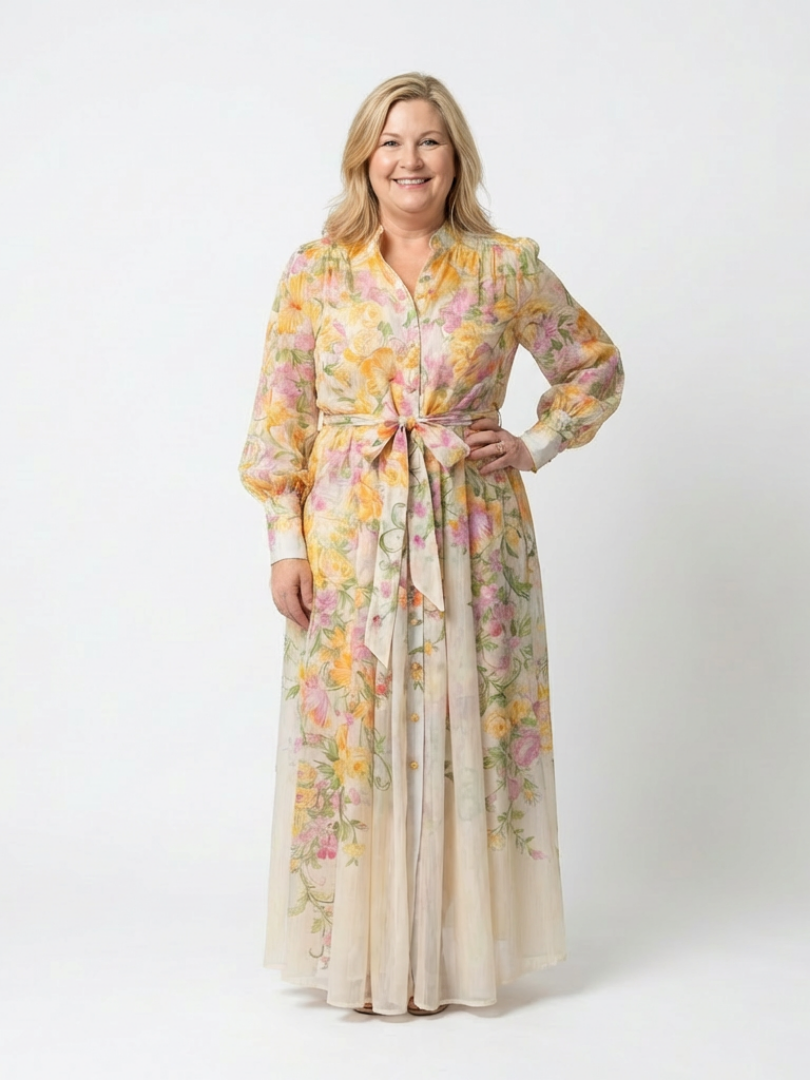 Cressida | Floral Sheer Long Sleeve Maxi Dress - Maison Léa &amp; Lou