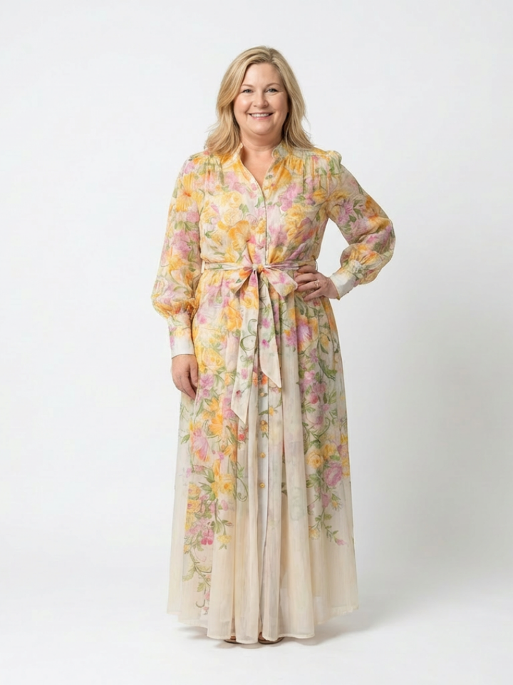 Cressida | Floral Sheer Long Sleeve Maxi Dress - Maison Léa &amp; Lou