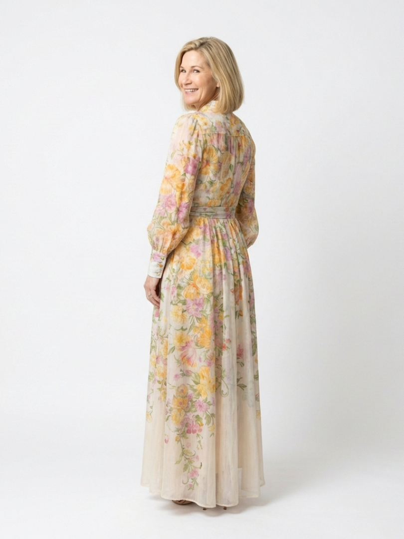 Cressida | Floral Sheer Long Sleeve Maxi Dress - Maison Léa & Lou