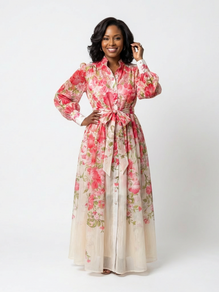 Cressida | Floral Sheer Long Sleeve Maxi Dress - Maison Léa &amp; Lou