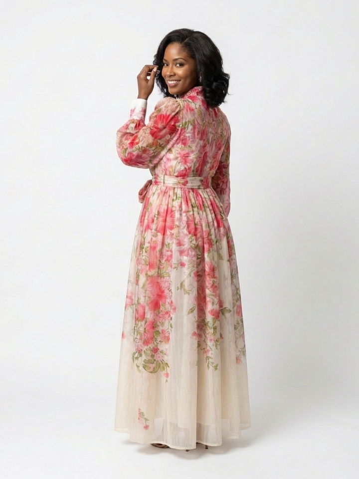 Cressida | Floral Sheer Long Sleeve Maxi Dress - Maison Léa &amp; Lou
