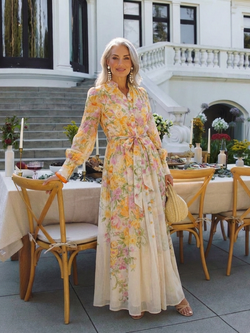 Cressida | Floral Sheer Long Sleeve Maxi Dress - Maison Léa &amp; Lou