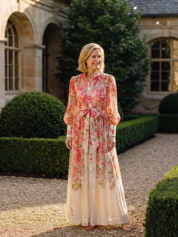 Cressida | Floral Sheer Long Sleeve Maxi Dress - Maison Léa &amp; Lou