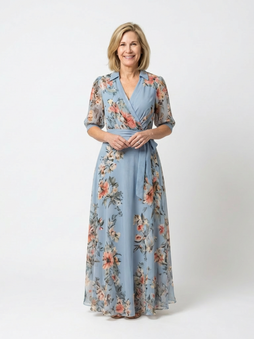 Elowen | Floral Wrap V Neck Maxi Dress - Maison Léa & Lou