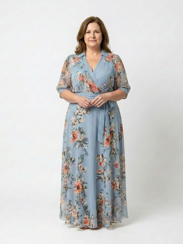 Elowen | Floral Wrap V Neck Maxi Dress - Maison Léa &amp; Lou