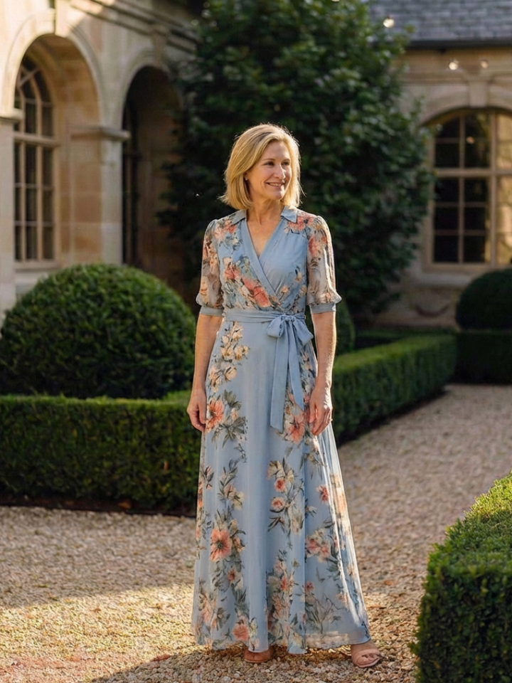 Elowen | Floral Wrap V Neck Maxi Dress - Maison Léa &amp; Lou