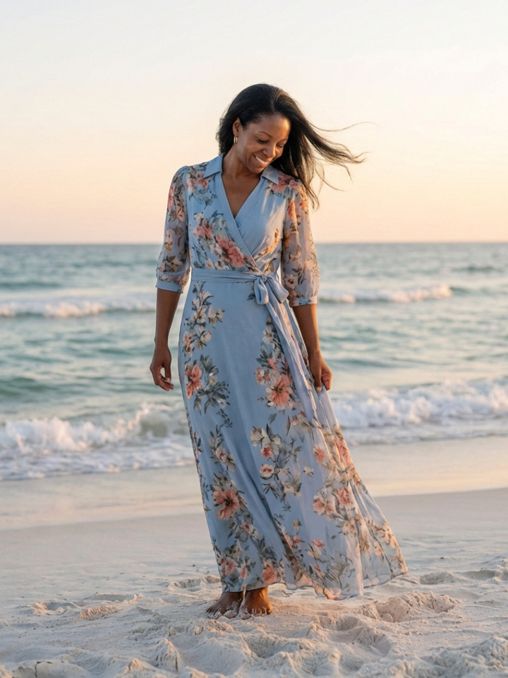 Elowen | Floral Wrap V Neck Maxi Dress - Maison Léa &amp; Lou