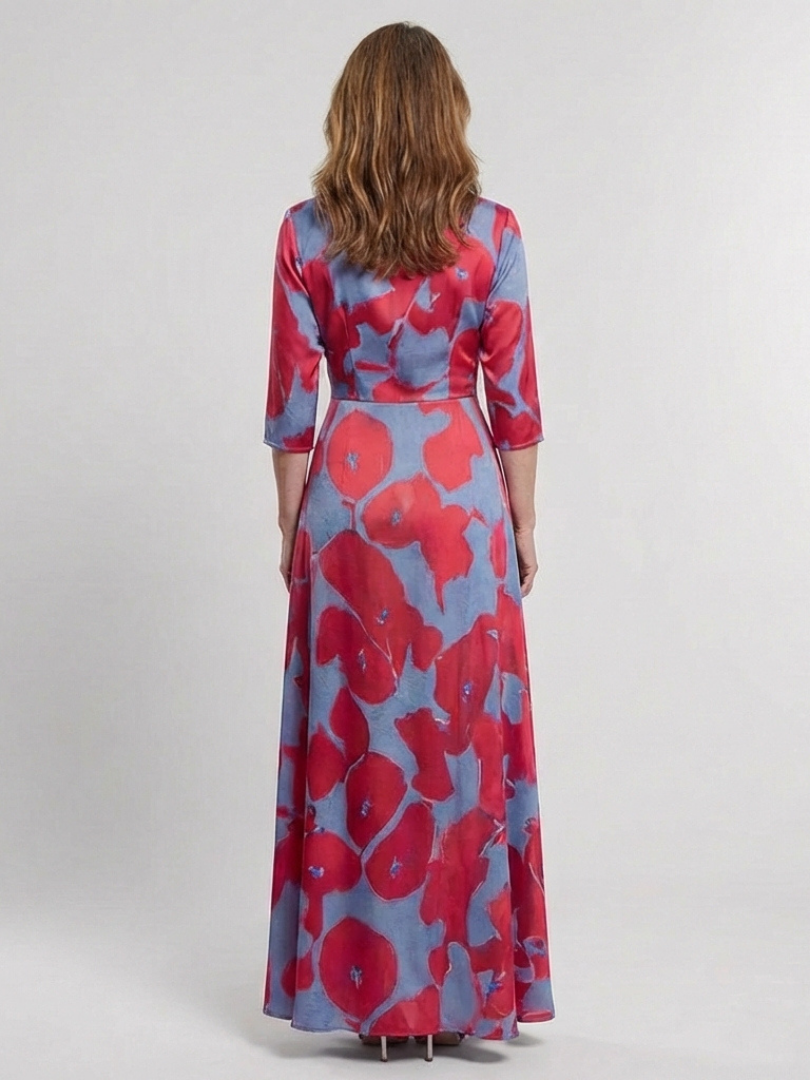 Danielle | Three Quarter Sleeve V Neck Floral Maxi Dress - Maison Léa &amp; Lou