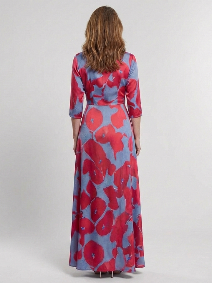Danielle | Three Quarter Sleeve V Neck Floral Maxi Dress - Maison Léa &amp; Lou