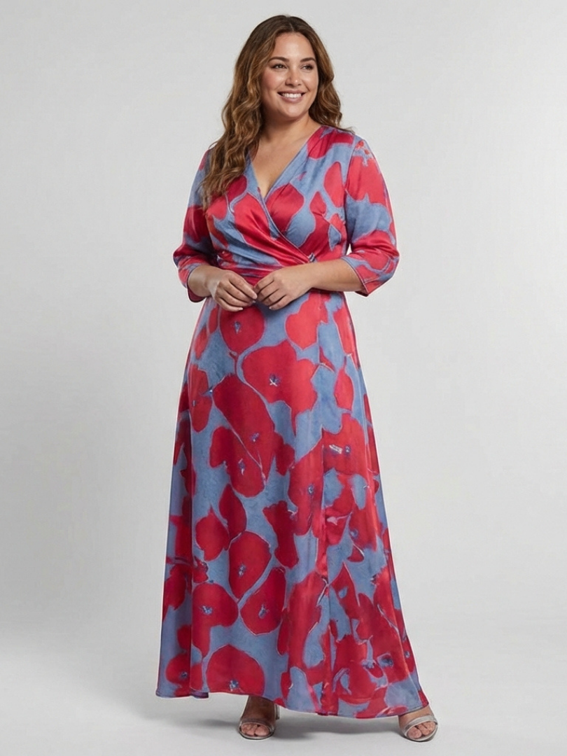 Danielle | Three Quarter Sleeve V Neck Floral Maxi Dress - Maison Léa &amp; Lou