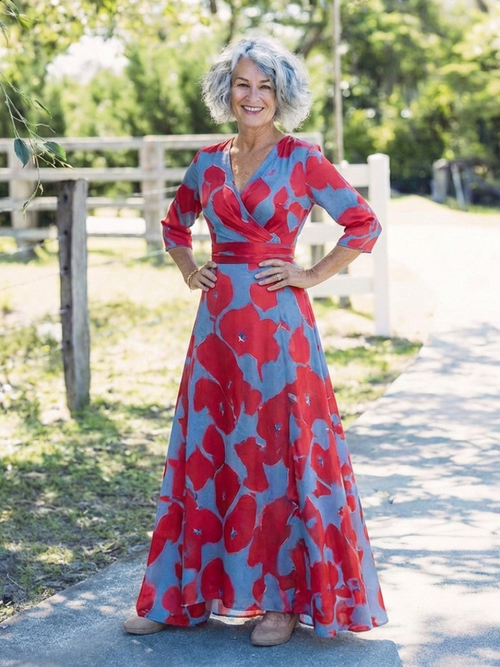 Danielle | Three Quarter Sleeve V Neck Floral Maxi Dress - Maison Léa &amp; Lou