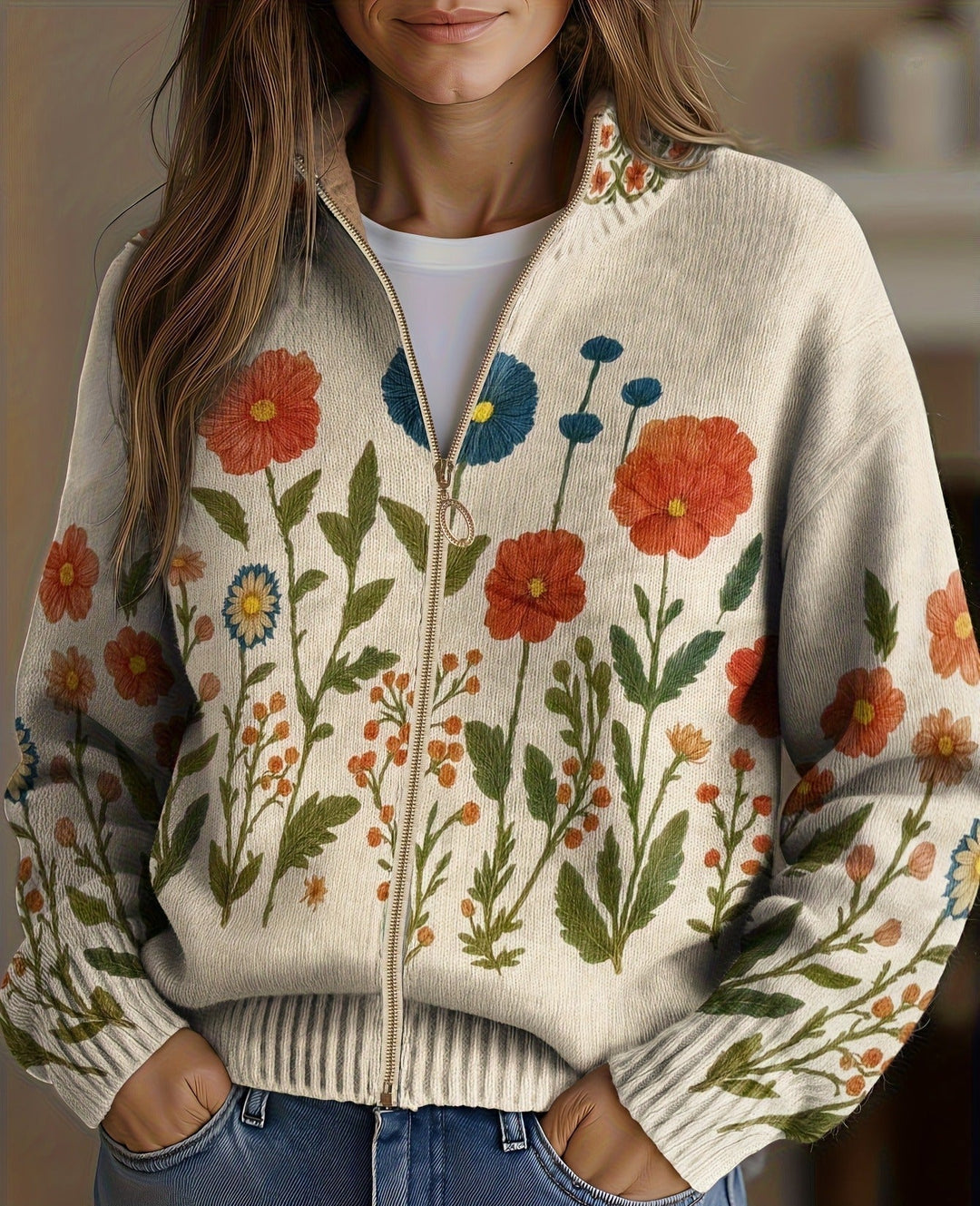 Wrenna™ | Wildflower Meadow Zip Cardigan - Maison Léa &amp; Lou