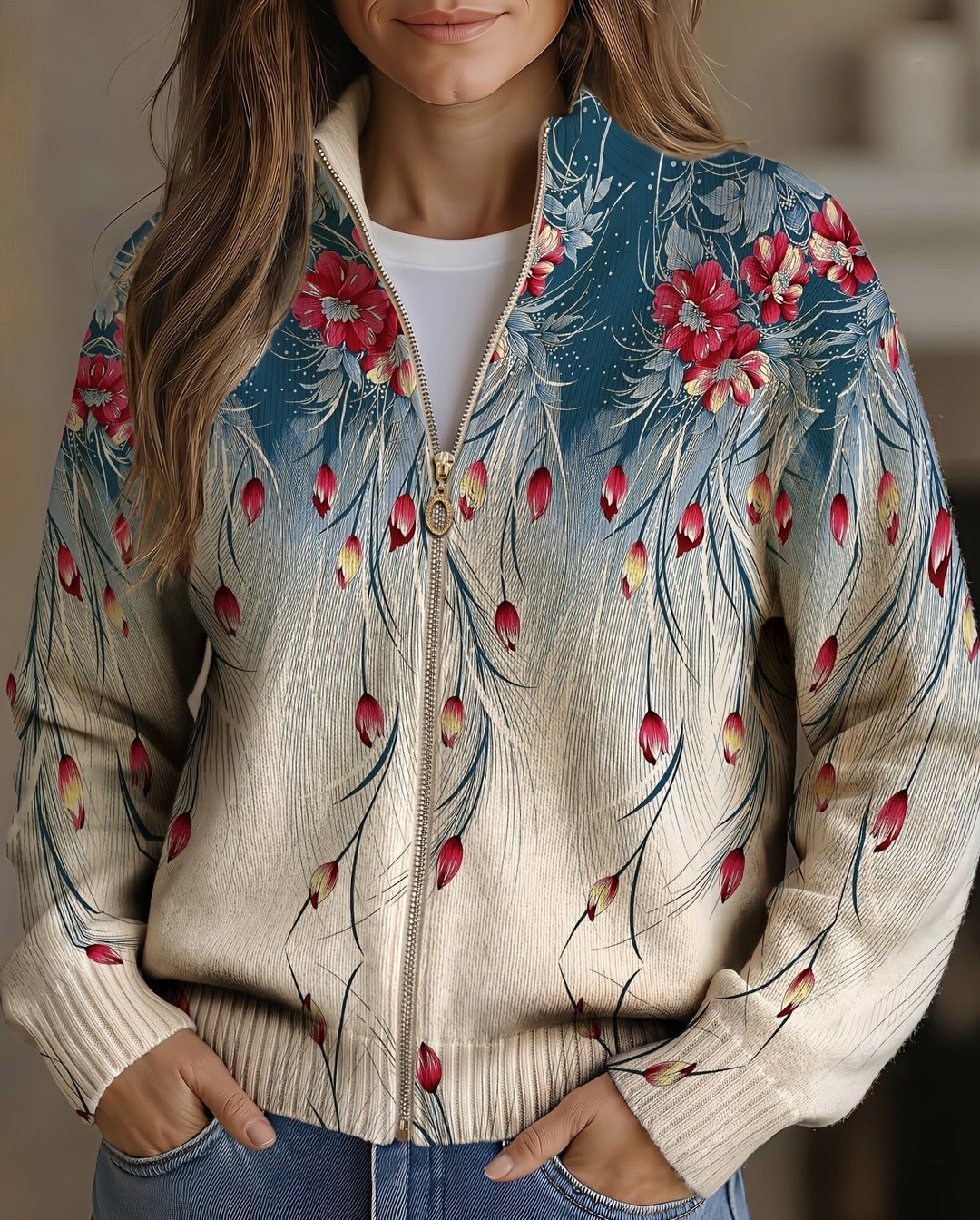 Zillah™ | Floral Peacock Feather Gradient Print - Maison Léa &amp; Lou